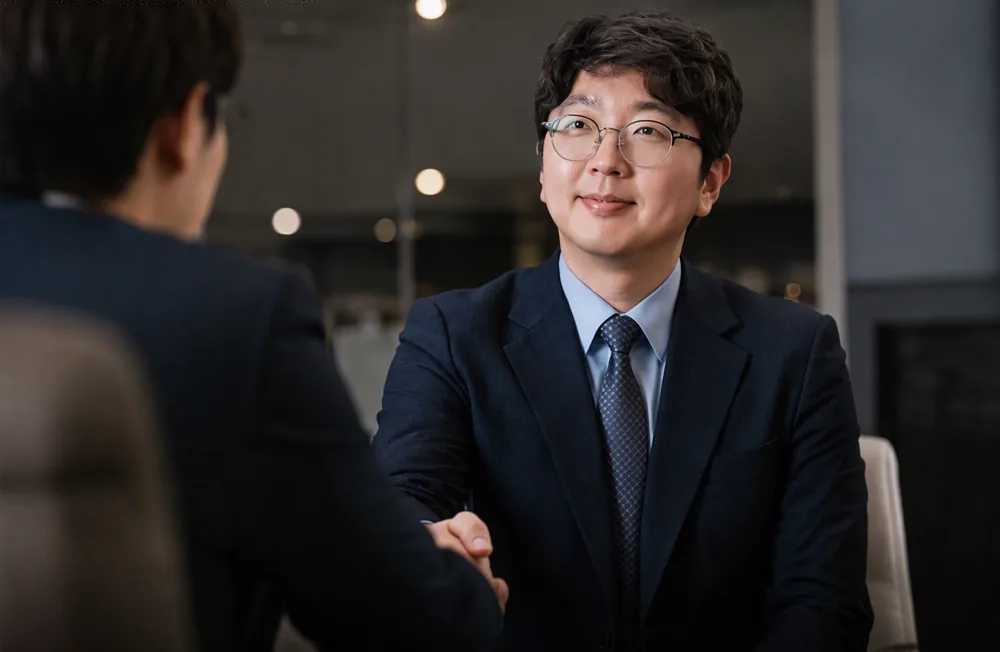 의뢰인을 맞이하는 김동창 변호사
